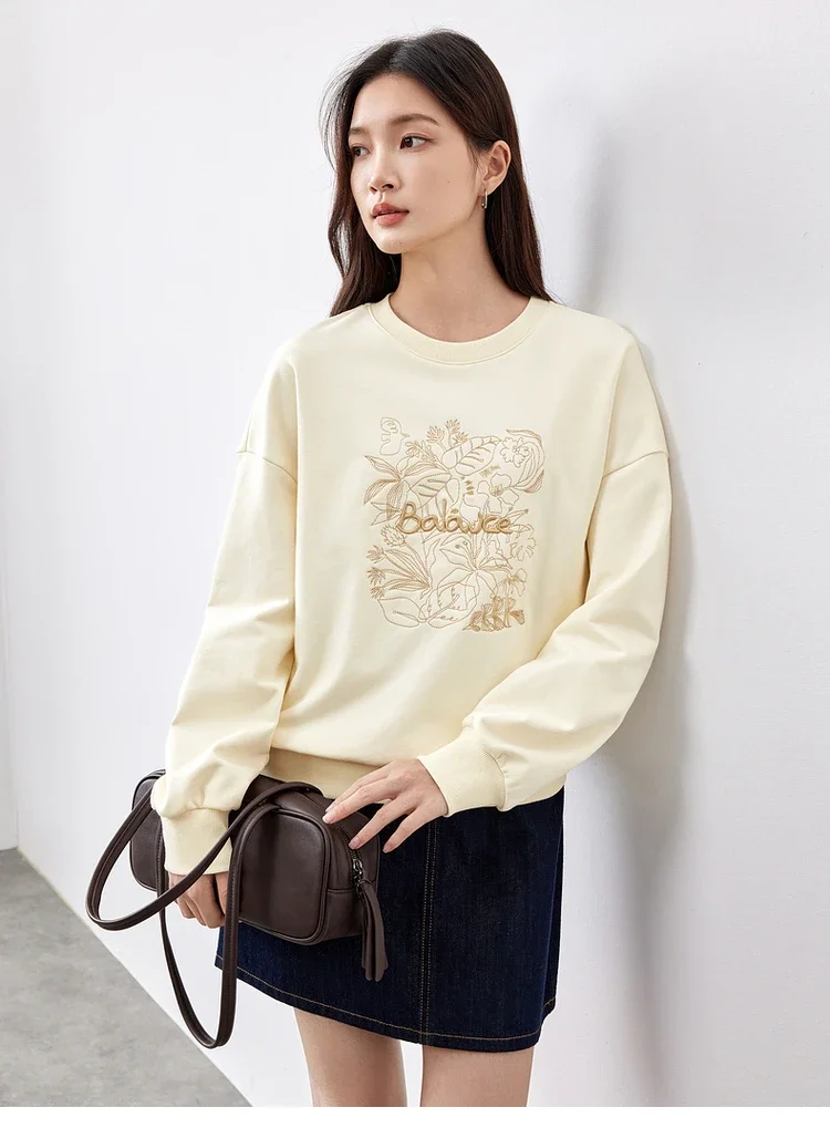 SENTUBILA Women's Letter Embroidery Sweatshirts 2025 Spring Cotton Loose Fit Knitted Solid Comfort Pullover Tops 151A58388