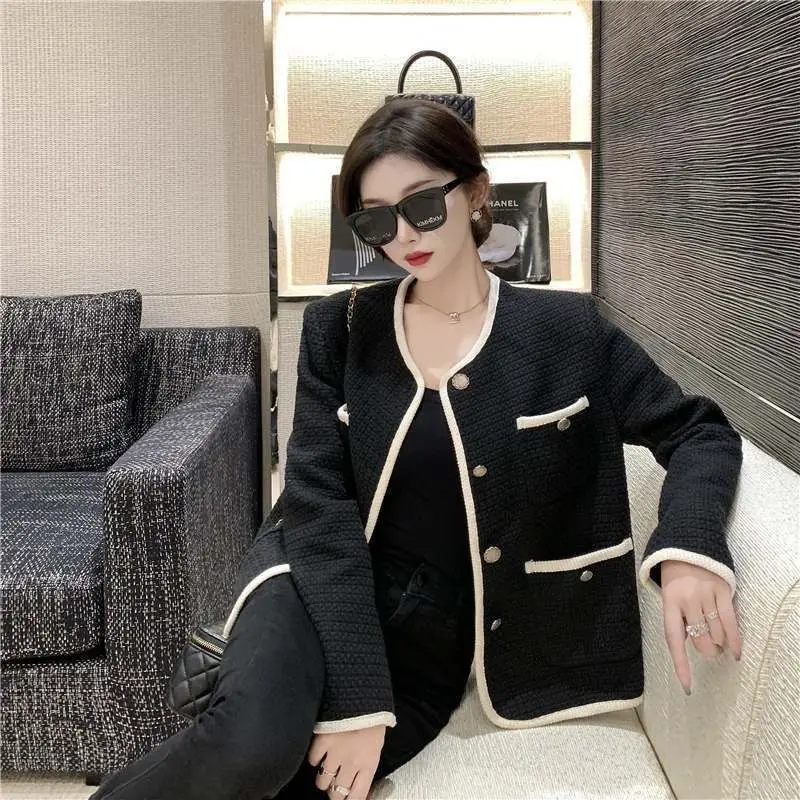 

Tweed Jackets Woman Cropped Womens Spring Satin Silk Chiffon Gauze Thin Seamless Feeling Comfortable Formal Class Office Lady OL