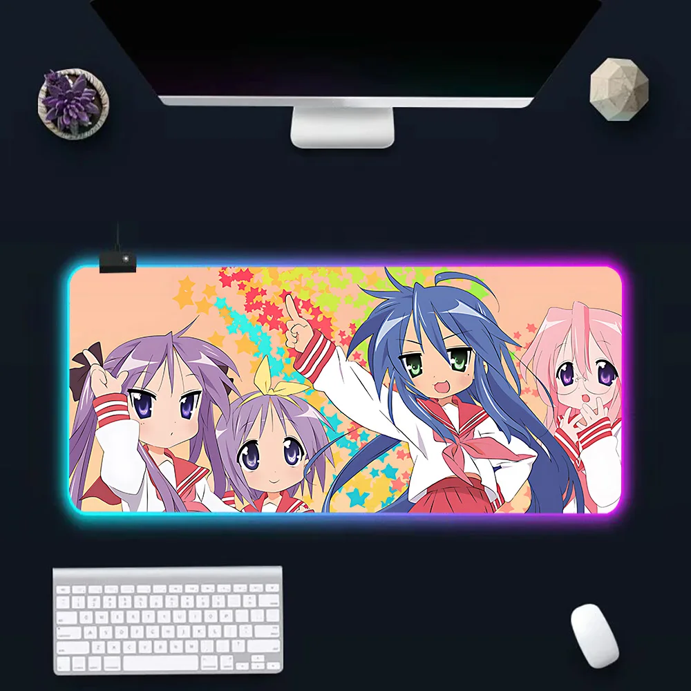 Imagem -04 - Lucky Star-konata Izumi Rgb Led Brilhante Mouse Pad Teclado pc Gamer Mousepad Borracha Gaming Computer Mausepad