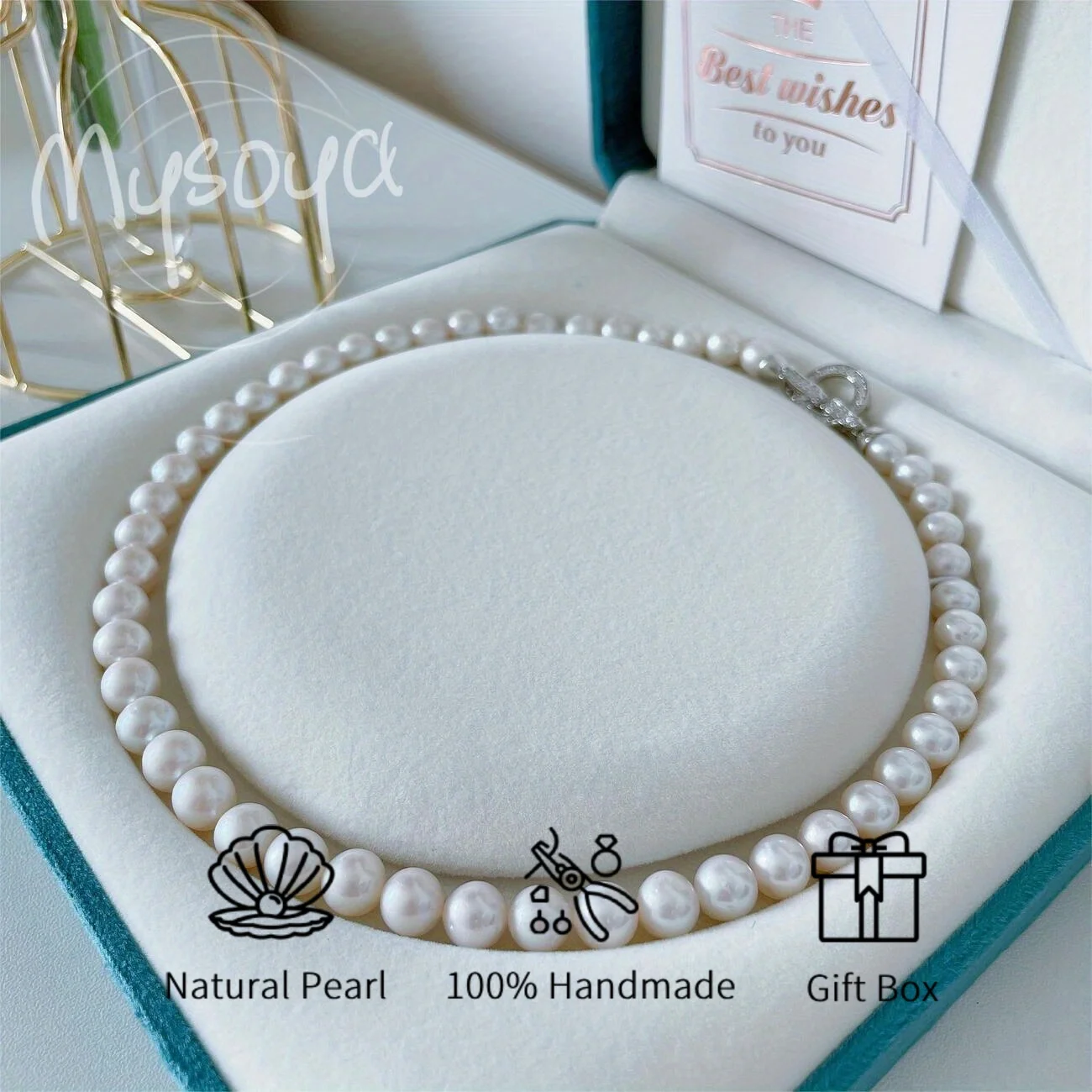 

MYSOYA 7-8mm/8-9mm White AK Freshwater Pearl Necklace Round Double Clasp With Gift Box Perfect Gift For Wedding Birthday
