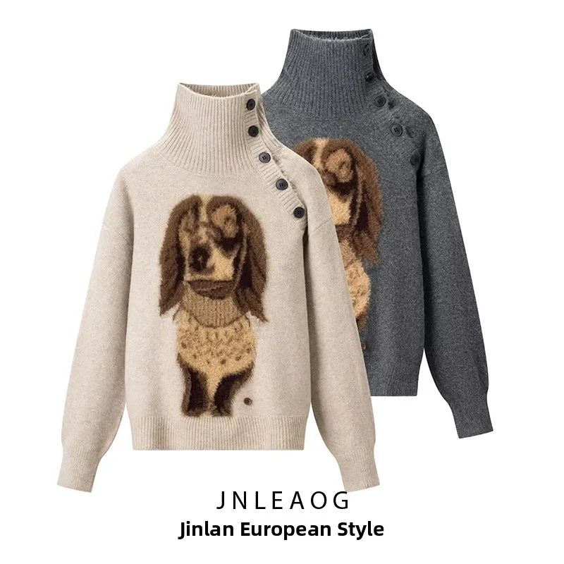 

Faionable Knitted Jaet Women's Autumn New Sle Turn-down Collar All-matching Design Polyester Fiber Long Sve Coat