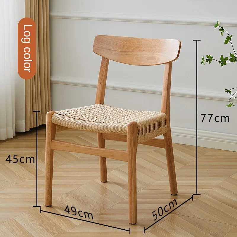 Retro Solid Wood Rope Dining Chair Modern Minimalist Home Woven Makeup Stool Nordic Rattan Back Chair Living Room Furniture 2023