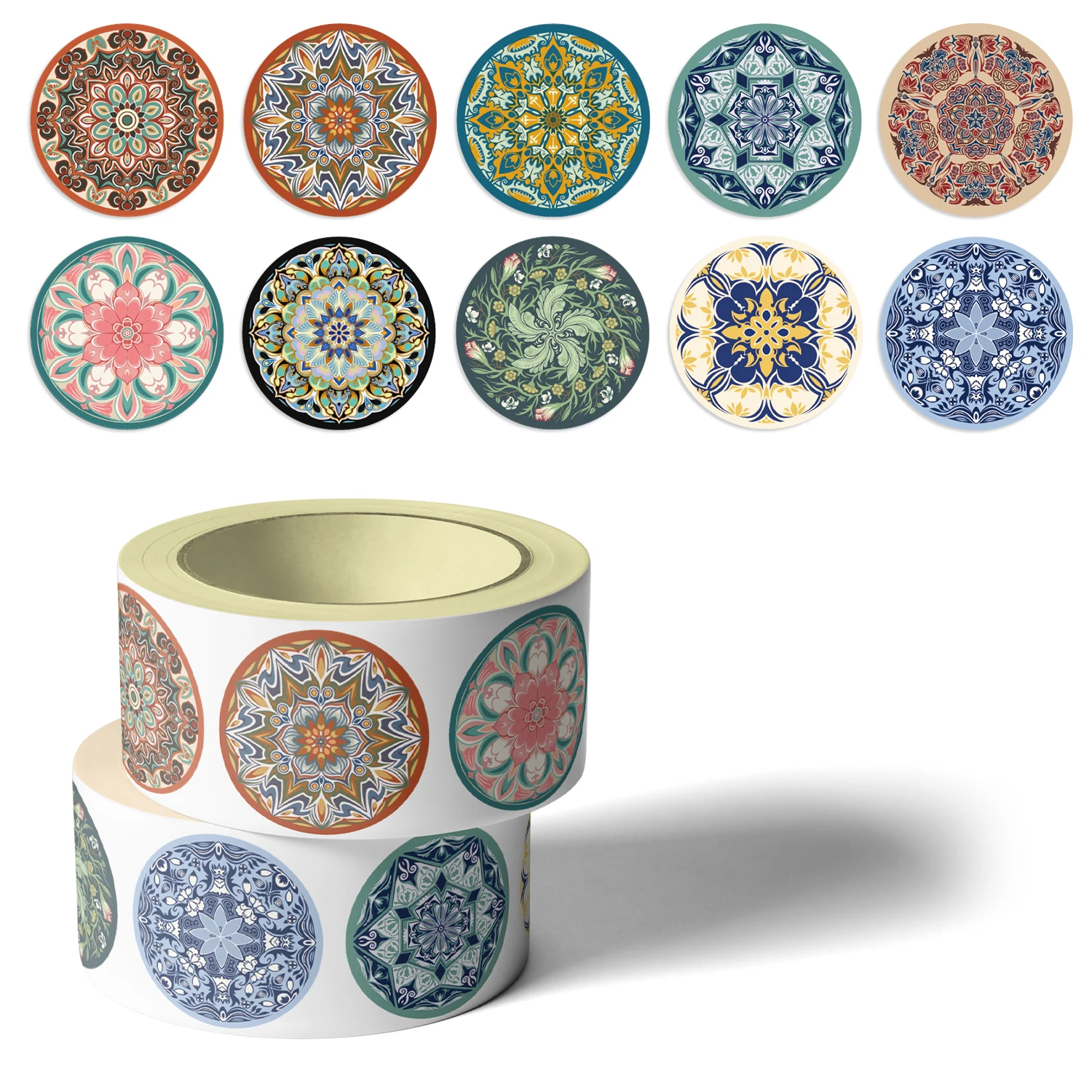 500pcs Retro Mandala Pattern Roll Stickers Decals For Phone Letter Notebook Luggage Skateboard DIY Aesthetic Waterproof Stickers