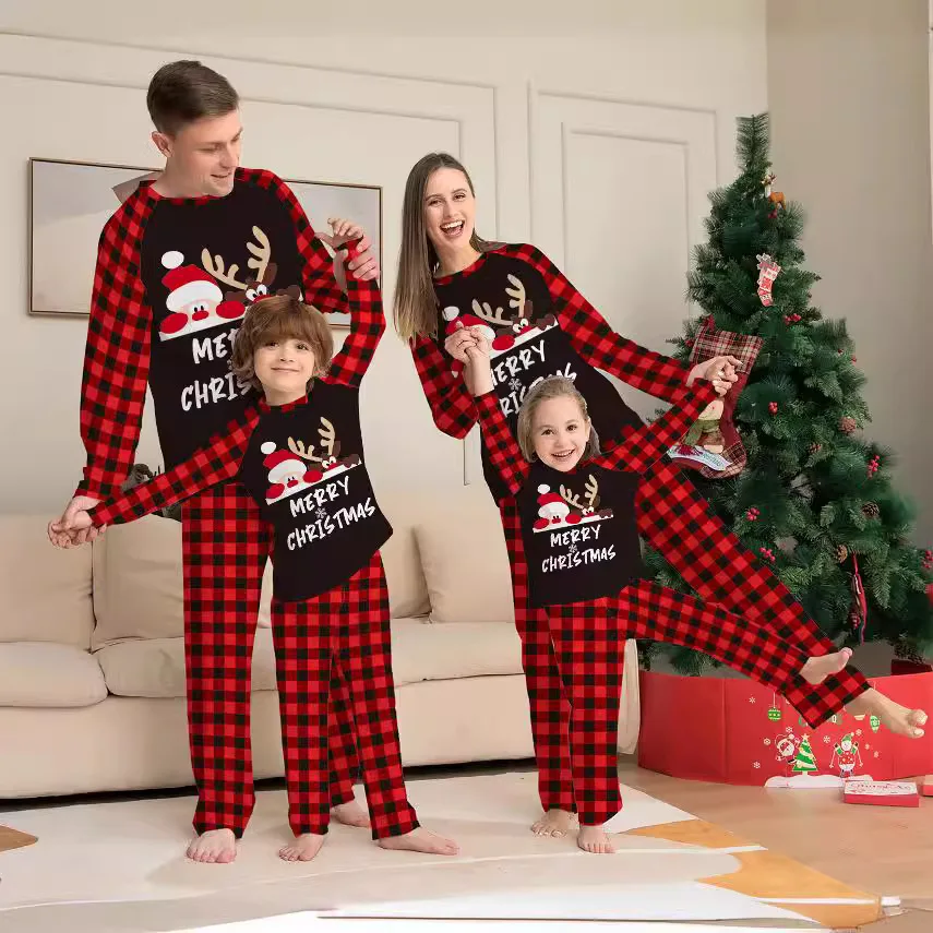 European and American Letter Checkered Christmas Parent-child Pajamas Set for Mom, Dad, kids, Pet Dog and Baby jumpsuit - view 6