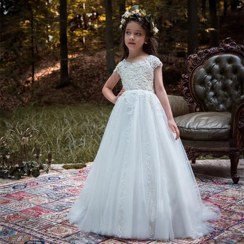 

Gorgeous Flower Girl Dresses for Wedding Lace Tulle Birthday Gown Children Princess Gown First Communion Dresses