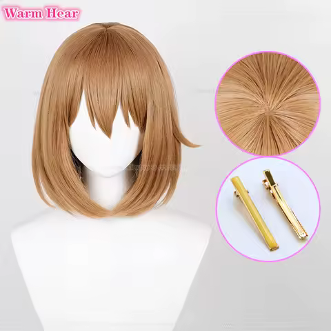 In Stock Anime Synthetic Hirasawa Yui Cosplay Wig Unisex 33cm Brown Wig Cosplay Anime Wig Heat Resistant New Wigs + Free Wig Cap