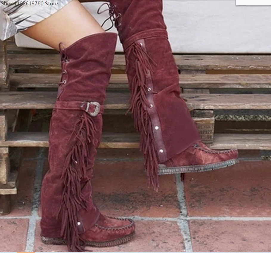 Women Suede Tassel Over Knee Tall Boots 2026 New Autumn Winter Plus Size 35-43 Shoes Ideal For Holiday Cosplay Carnival Wear 5
