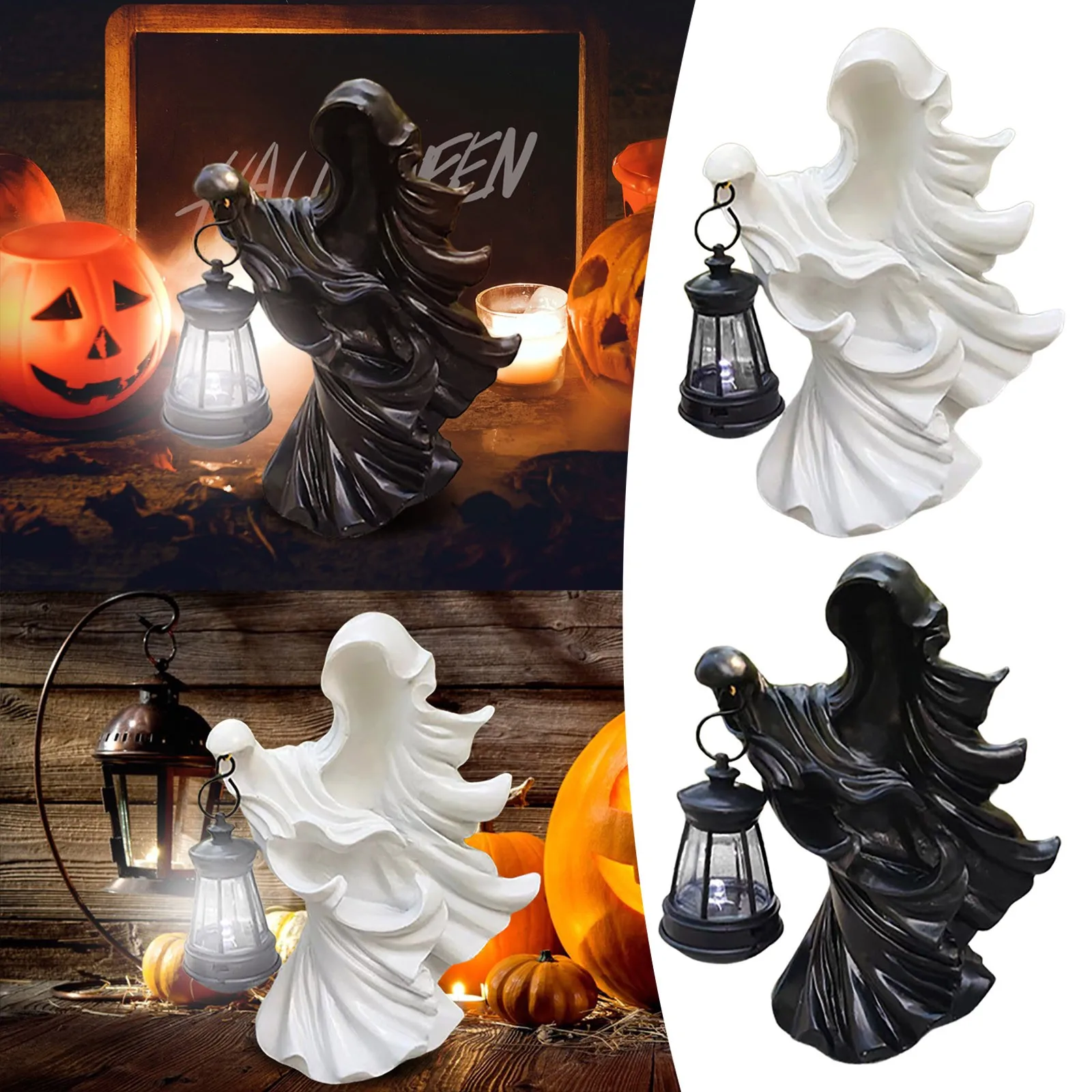 

Halloween Ghost Statue With Lantern Faceless Witch Hell Messenger Realistic Resin Ghost Sculpture For Home Scary Decorations