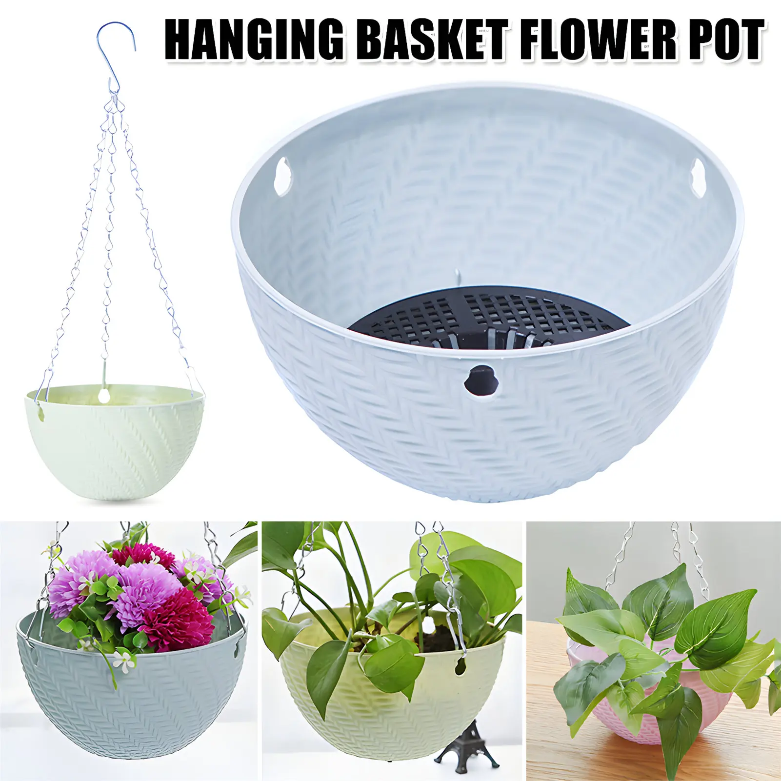 Garden Hanging Plant Chain Pot Solid Color Sturdy Hanging Hook Basket Pot for Orchid Succulents Cactus