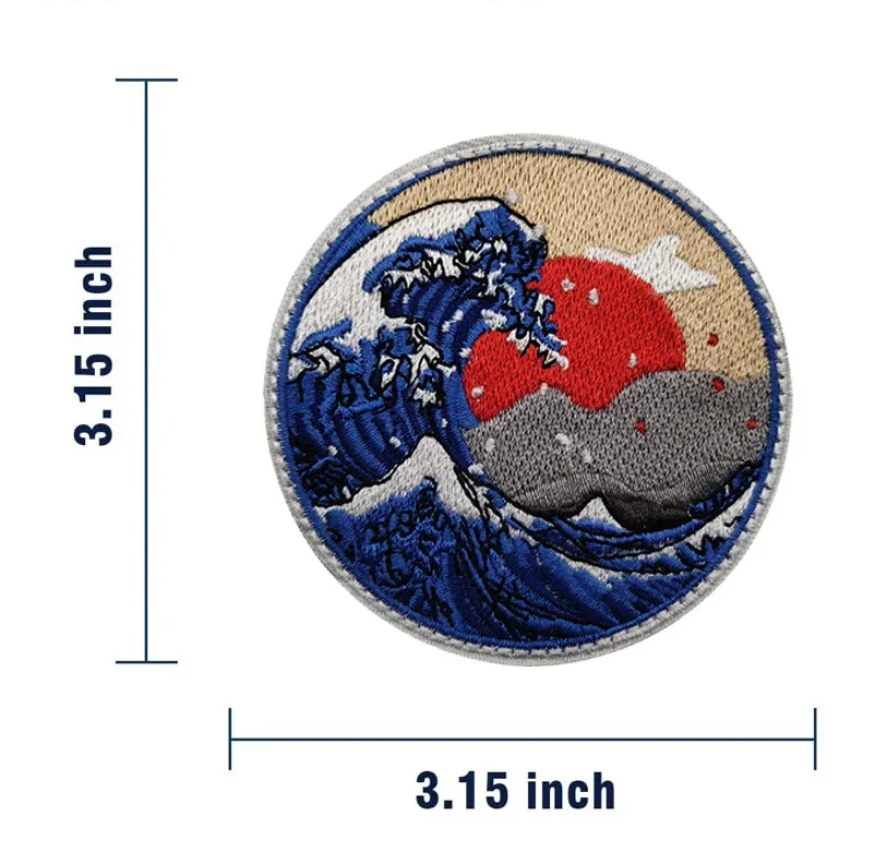Ukiyo-e المطرزة هوك وحلقة شارة ، شروق الشمس الجبلية ، موجة كبيرة ، حزمة التطريز المعنويات ، ملصقات ، شارة النجوم #2