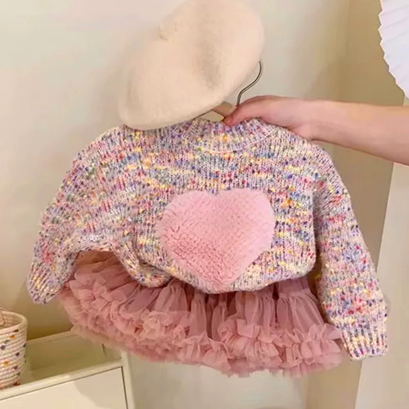 Korean Children's Clothing2024Autumn New Girls' Fashionable Sweet Color Knitted Sweater BabytutuSkirt Two-Piece Set