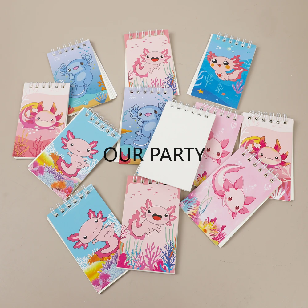 12 Stück Cartoon Meerestier Axolotl Thema Tragbares Spiralnotizbuch Mini-Notizblock für Kinder Geburtstagsparty-Geschenke Schulbelohnungen – Detail 4