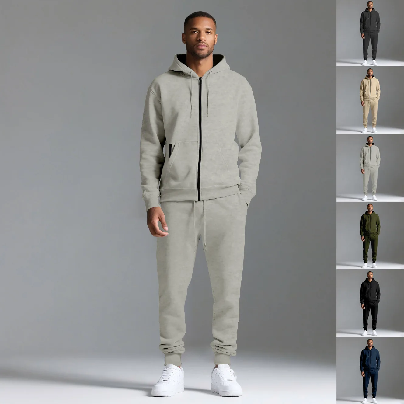 Custom LOGO autumn and winter men's long-sleeved trousers hooded sports and leisure fleece warm and comfortable two-piece set