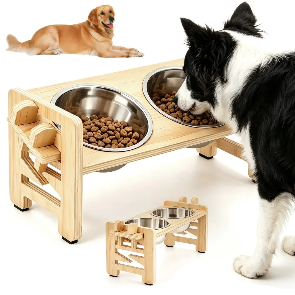 Support portable pour chien avec gamelles surélevées, 2 gamelles durables en acier inoxydable pour chats, gamelles ergonomiques pour chatons et chats domestiques.