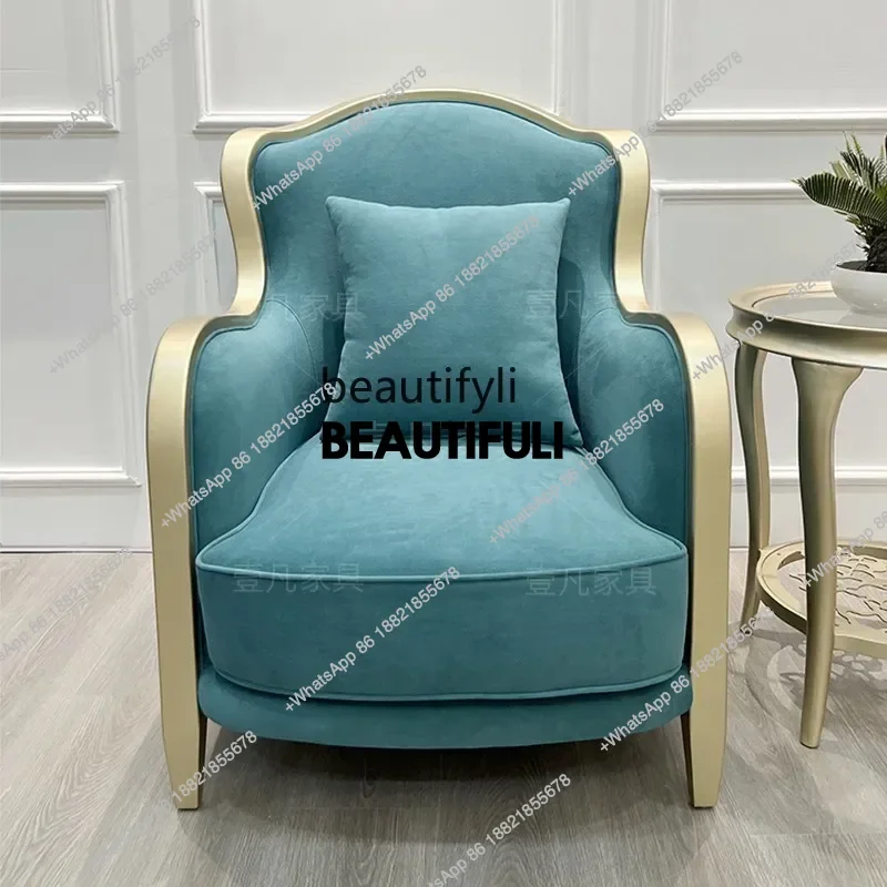 ss8350 American light luxury solid wood sofa chair living room model room French fabric single balcony leisure tiger chair furni