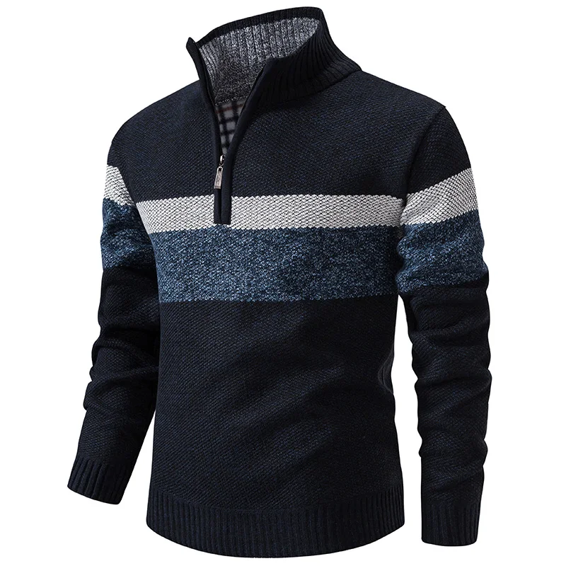 Men's Winter Sweaters Turtleneck Zipper Pullovers Thick Warm Knitwear Fleece Lining Mens Top Clothing