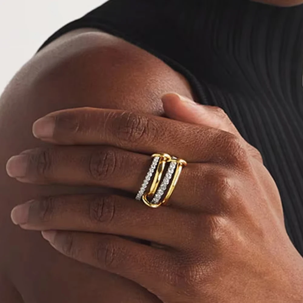 وصل جديد 2025 مطلية بالذهب 3 دائرة التراص خواتم للنساء مايكرو معبد 5A مكعب خاتم مرصع بحجر الزركون تكويم كامل فنجر مجوهرات #5