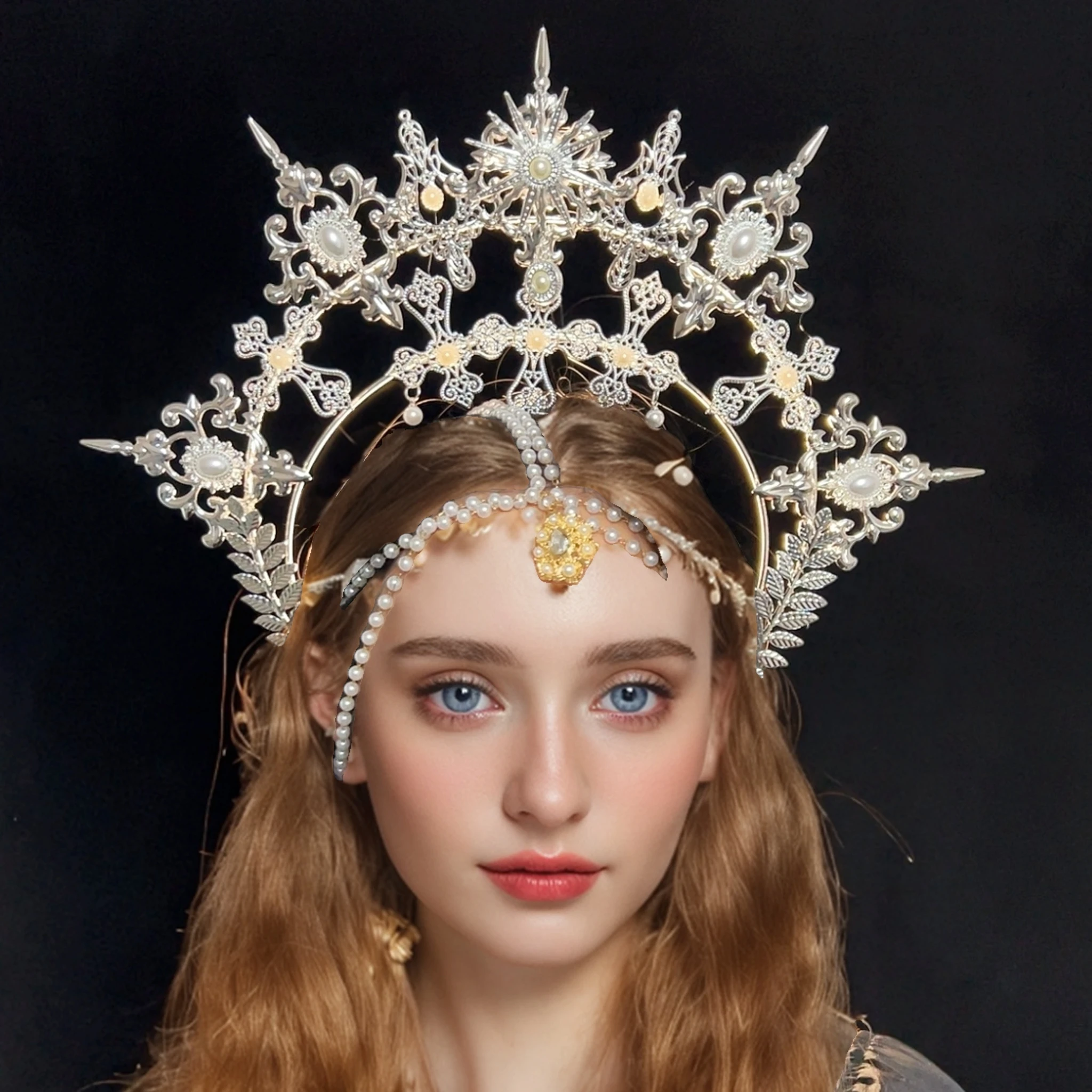 Goddess Halo Spiked Shaped Crown Headpiece Gothic Lotia Women's Party Headwear Accessories image 2