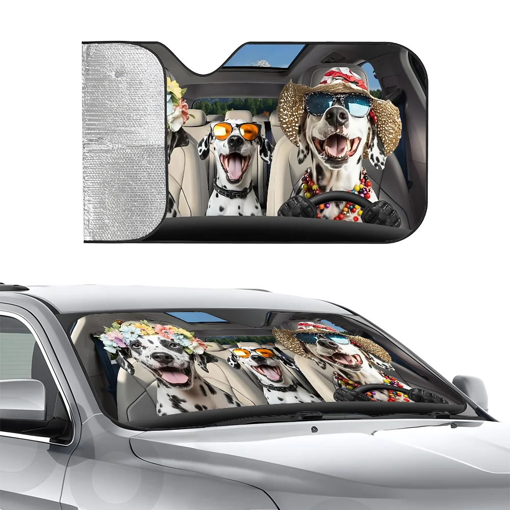 

Funny Dalmatian Dog Car SunSha Three-layer Insulation Car Front Windshield Sun Sha Suction Cup Blocks UV Rays Sun