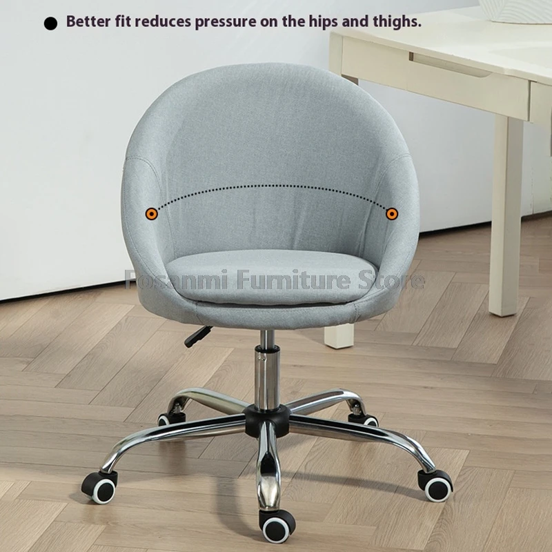 Chaises de bureau minimalistes en tissu de lin, hauteur réglable, chaise de vanité pivotante confortable pour la maison, chaise d'ordinateur de bureau avec siège incurvé