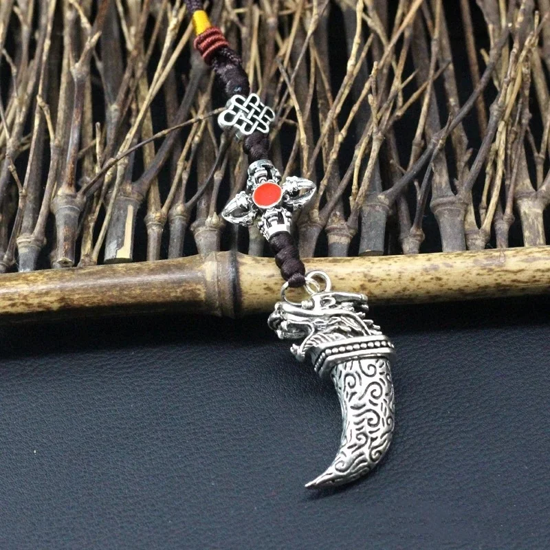 Antique Black Silver Color Eight Trigrams Lanyard KeyChain Tibetan Buddhist Zodiac Woven Rope Pendant Mens Womens Jewelry Gifts