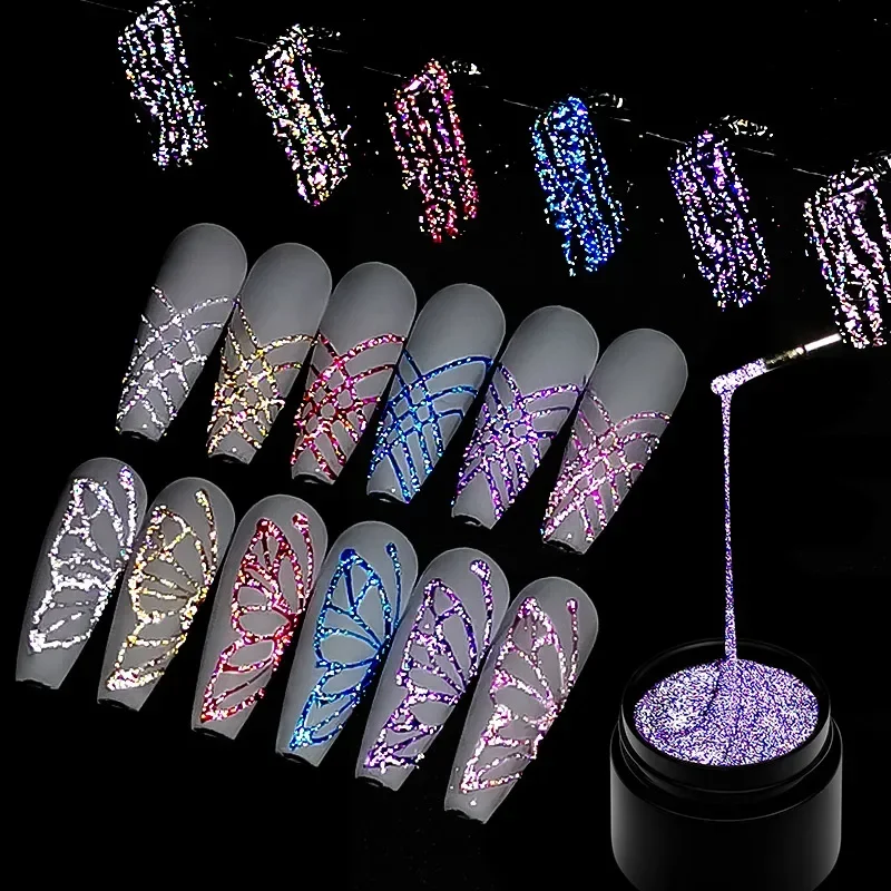 Reflective Glitter Spider Gel Nail Polish Drawing Painting Wire Line Gel For Nail Art DIY Liner Swirl Nail Design Nail Supplies