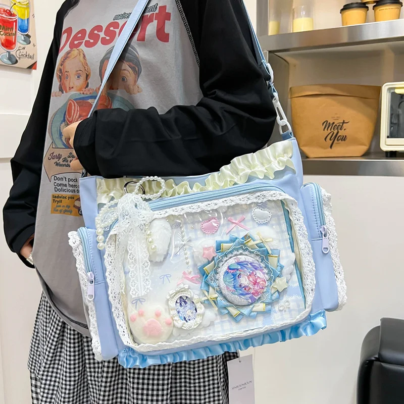 Bow Itabag Lace Itabag Knot Tote Bag Y2K Tote Bag Japanese JK Sweet Kawaii Girl Anime Transparent High Capacity Size Itabag New
