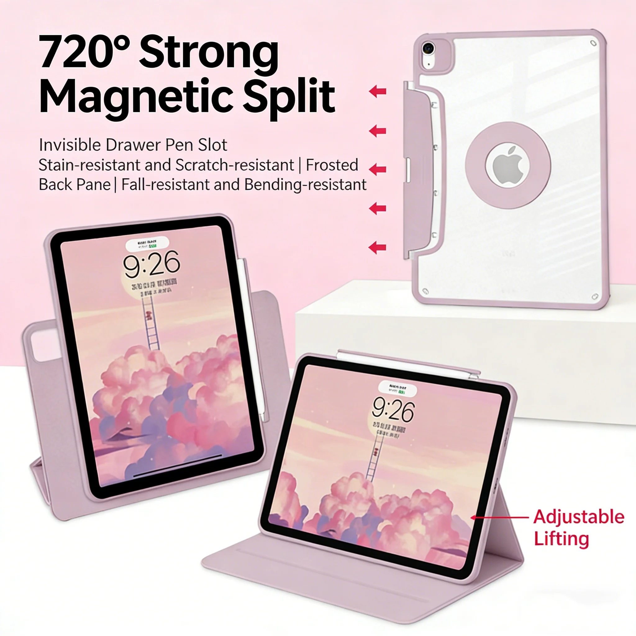 10.2-inch dedicated iPad case [circular rotating drawer pen slot] acrylic magnetic detachable three-fold double-sided clip