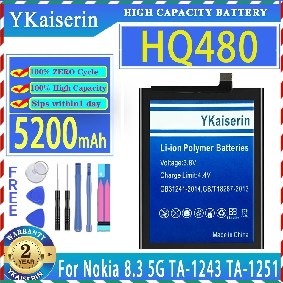 

Мобильный телефон батареи 5200mah ykaisсеребрин аккумулятор HQ480 для Nokia 8.3 5G TA-1243 TA-1251