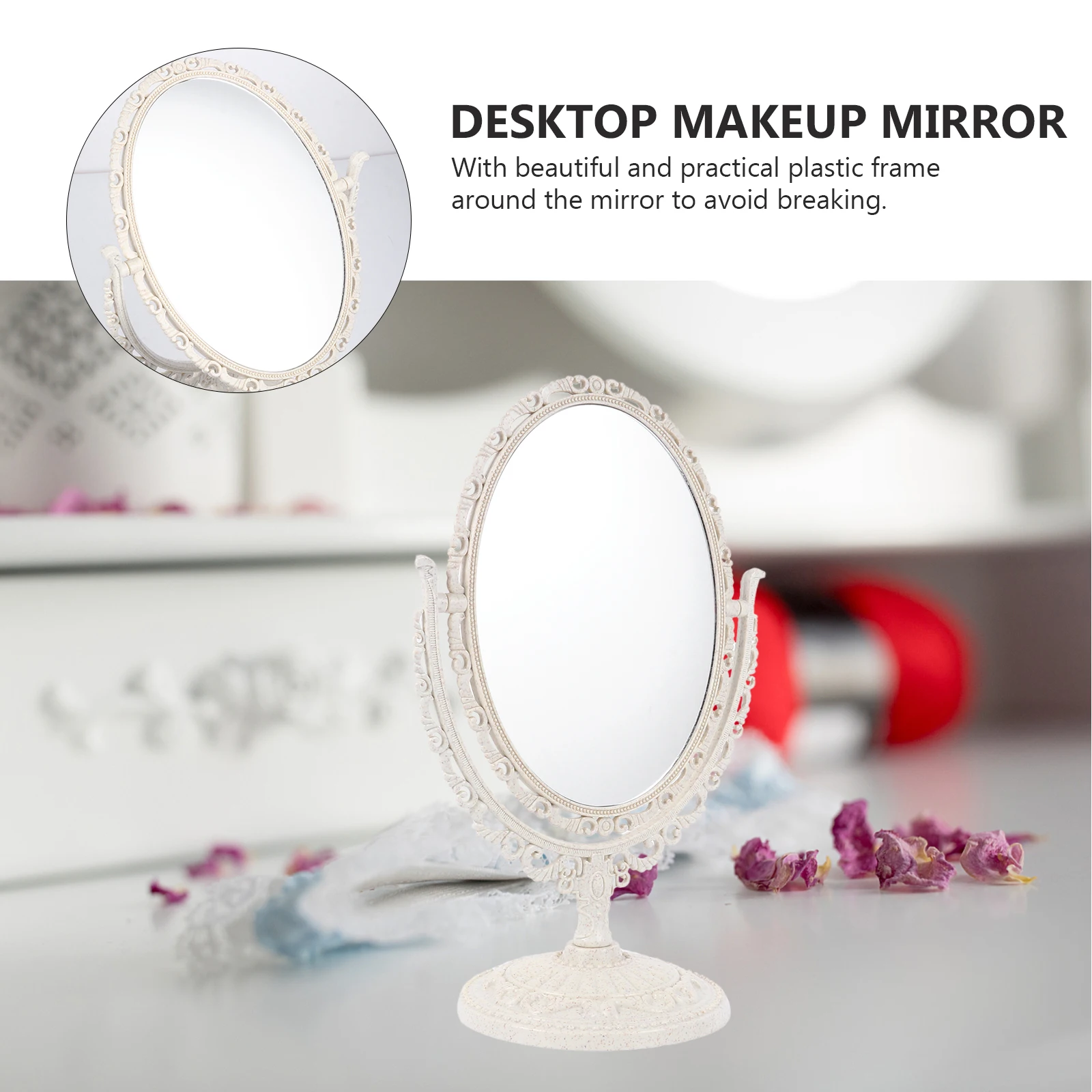 

1Pcs Vintage Desktop Swivel Dressing Mirror Elegant Tabletop Makeup Mirror Dresser Vanity for Precise Face Viewing