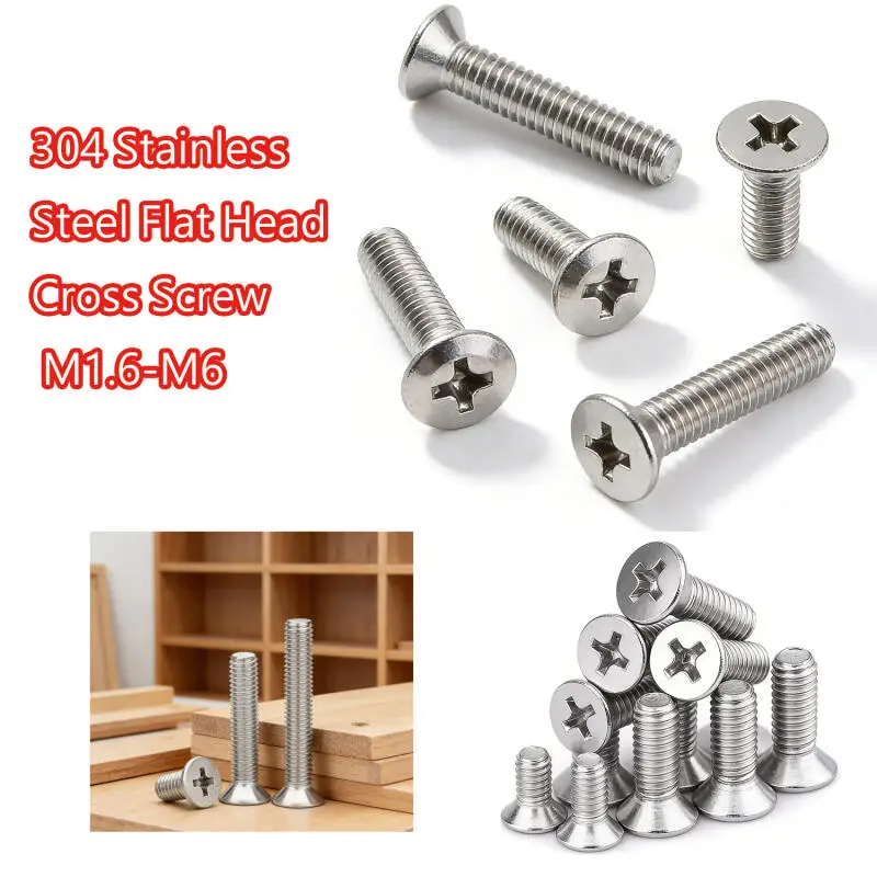 5/10/25/50pcs M1.6 M2 M2.5 M3 M4 M5 M6 304 Stainlessy steel Cross Phillips Flat Countersunk Head Screw Bolt