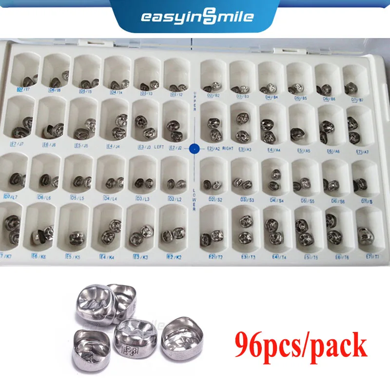 

96PCS Kids Dental Crown Primary Molar Teeth Crown Stainless Steel Orthodontic Deciduous Baby Crown Preformed Temporary Crown