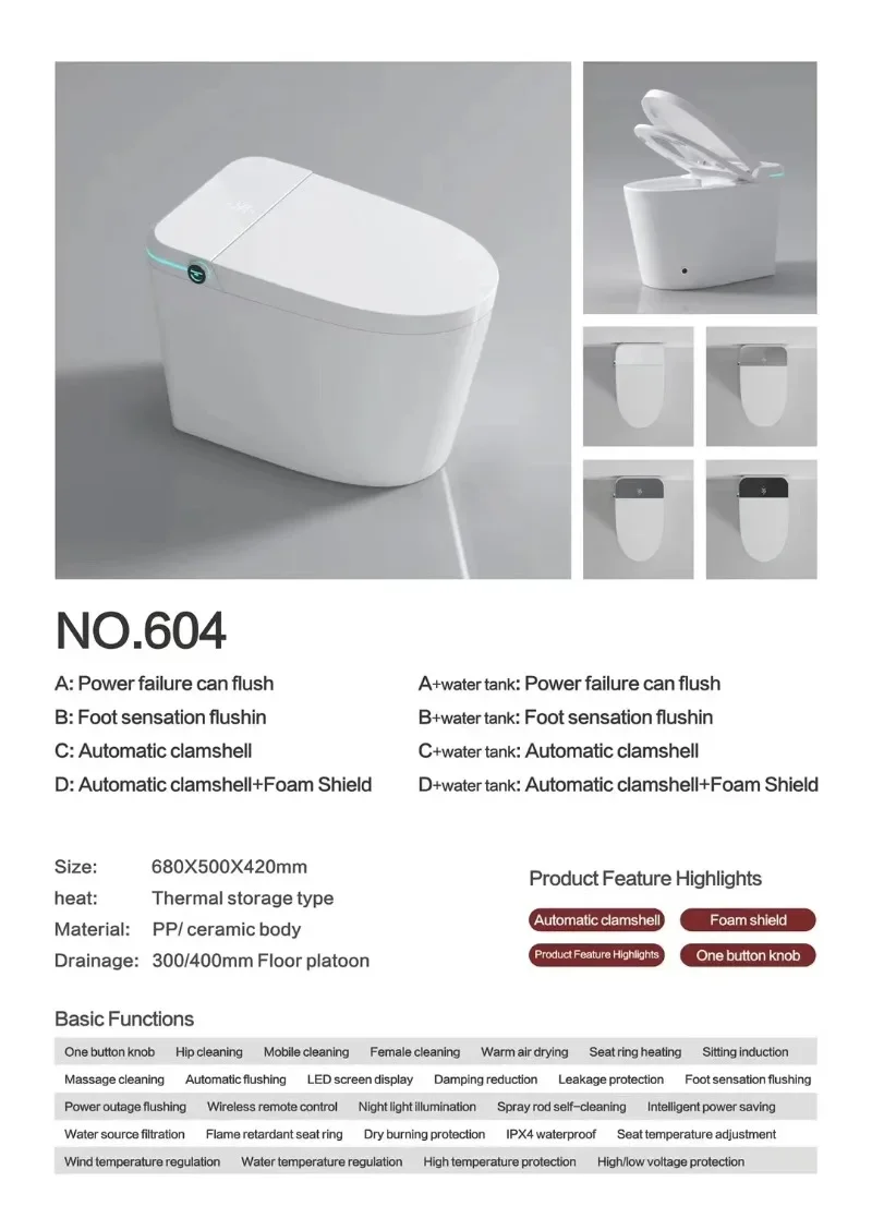 Set WC moderno e intelligente in ceramica a doppio flush monopezzo montato a pavimento con design a trappola a S con telecomando a serbatoio nascosto per il bagno