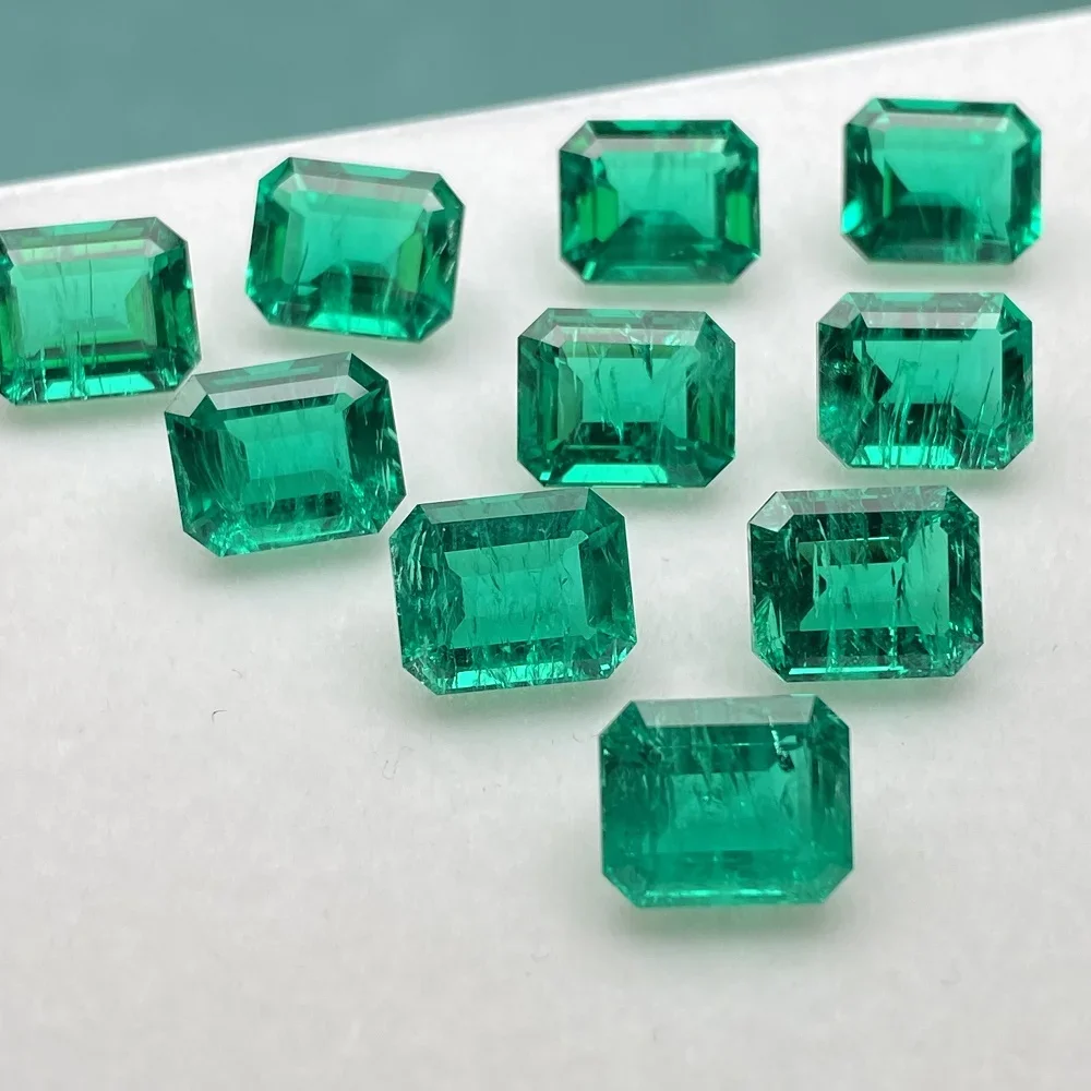 Pirmiana Top Quality Handmade Lab Grown Emeralds 9x11mm Emerald Cut  Colombian Vivid Green Loose Gemstone