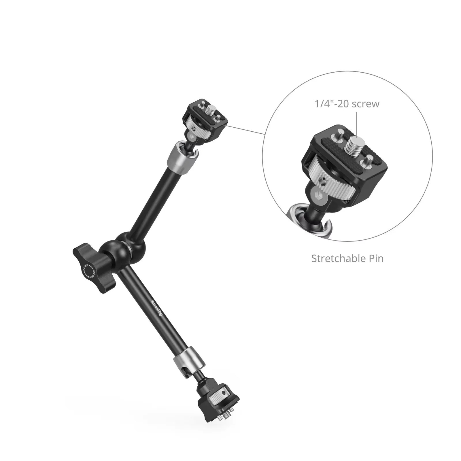 Support de bras articulé SmallRig 7/11 pouces avec vis 1/4 "-20 et broches rétractables pour moniteurs, éclairages vidéo, smartphones et caméras d'action
