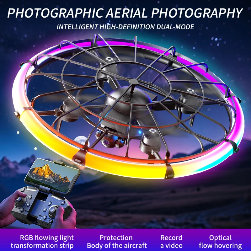 2025 طائرة بدون طيار M18 جديدة UFO Mini Drone Hover Sensing، دوران UFO، لعبة صيفية للاستخدام الداخلي/الخارجي - أفضل هدية للأطفال