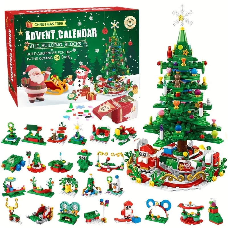 

2025 24-Day Christmas Countdown Calendar Set with 24 Surprise Box Children's Toy Girls DIY Assembly Building Blocks Blind Boxes