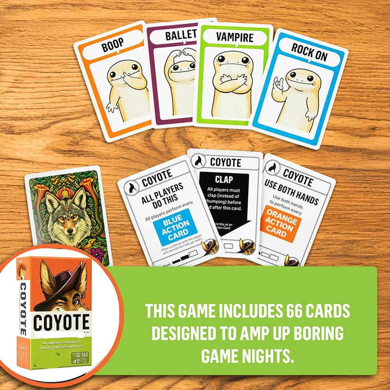 

Игра Coyote, Карточная игра Coyote Party, Карточная игра Meet The Action, в упаковке, Full Of High Fives And Havoc, Забавные экшн-карточные игры