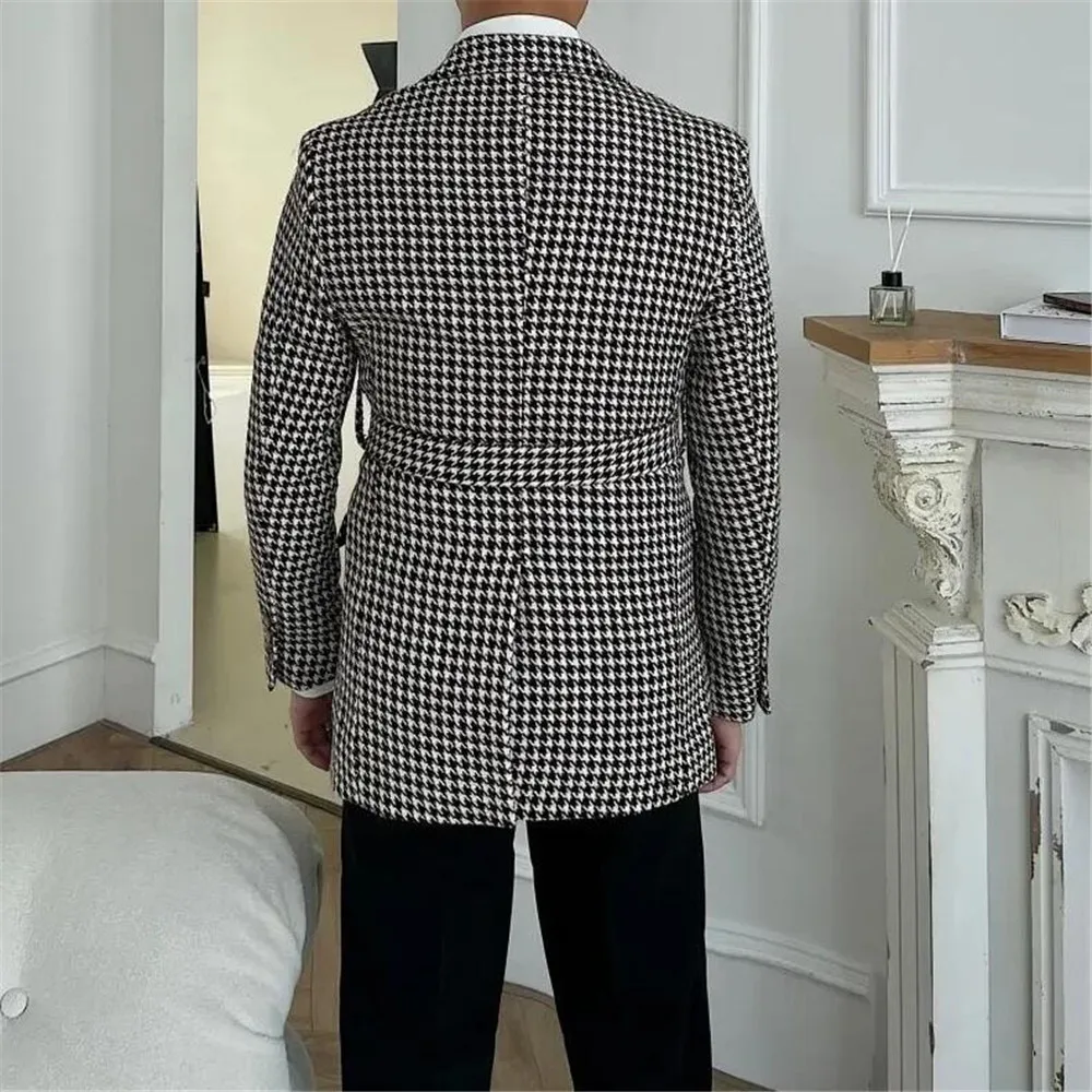 Elegant Houndstooth Groom Wedding Tuxedos Customized Double Breasted Jacket Pants 2 Pieces Man Business Prom Blazers Slim FIt