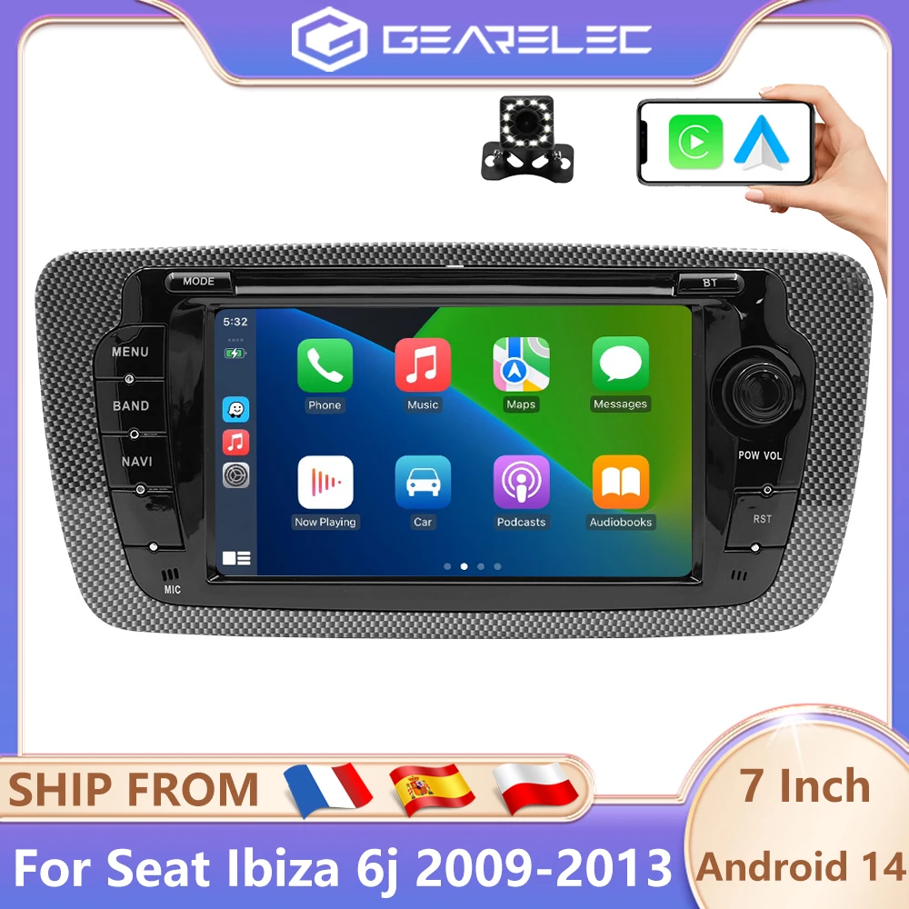 GEARELEC 7 Zoll Android 14 Autoradio CarPlay für Seat Ibiza 6j 2009 2010 2011-2013 Autoradio Multimedia-Player GPS WIFI