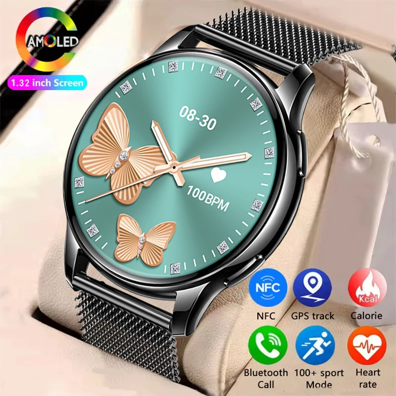 

2025 Новые женские умные часы с AMOLED HD-экраном, всегда на дисплеи, Bluetooth-вызов, водонепроницаемые, NFC, мужские спортивные умные часы для Android ios