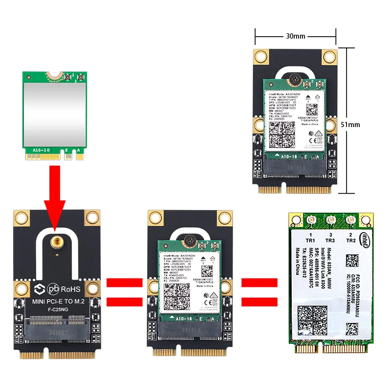 M.2 NGFF to Mini PCI-E PCIe+USB Adapter For M.2 Wifi 6 Bluetooth Wireless Wlan Card Intel AX200 9260 8265 8260 For Laptop