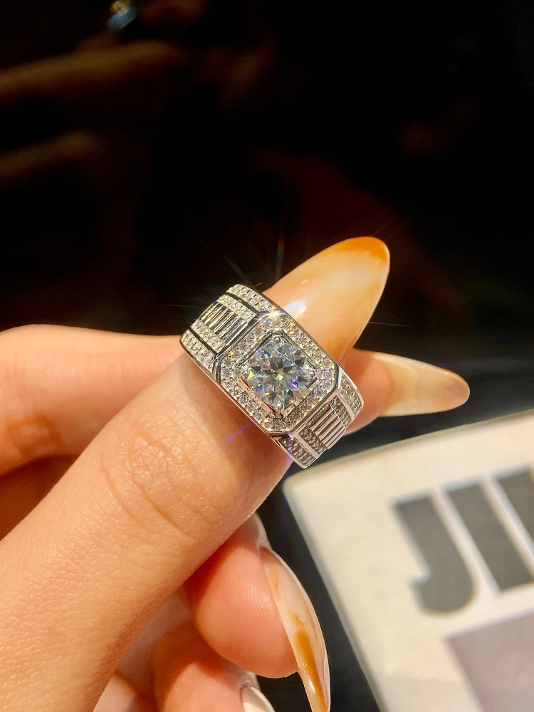 Echte 1CT zertifizierte Luxus-Moissanit-Diamant-Eheringe für Herren aus 925er Sterlingsilber, hochwertiger edler Schmuck – Detail 1