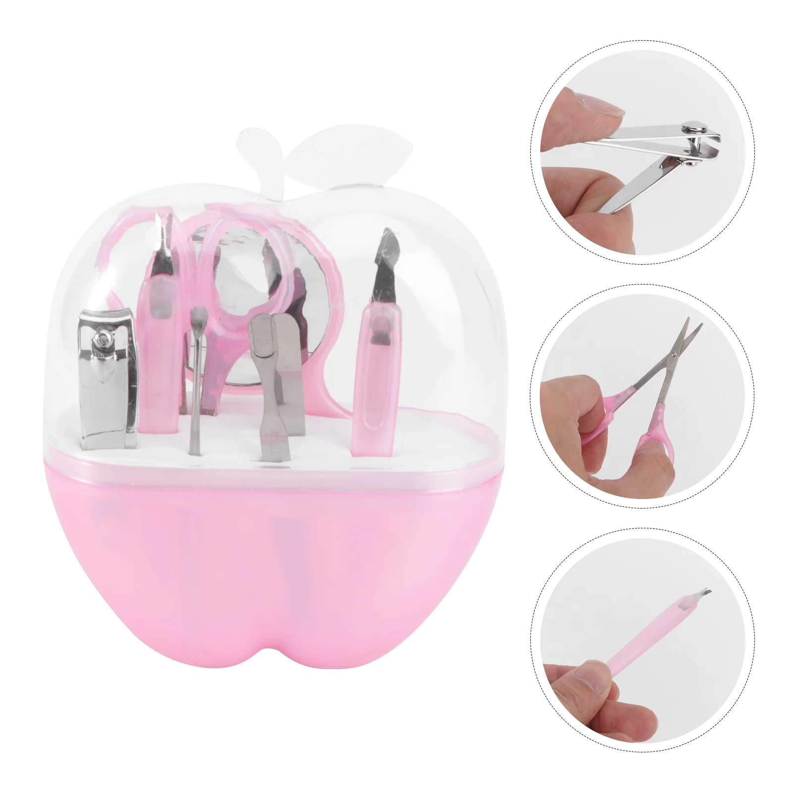 9pcs 9-In-1 Nail Clipper Set Stainless Steel Manicure Kit Apple Shaped Case Travel Camping Hiking Fingernail Trimmer Tools