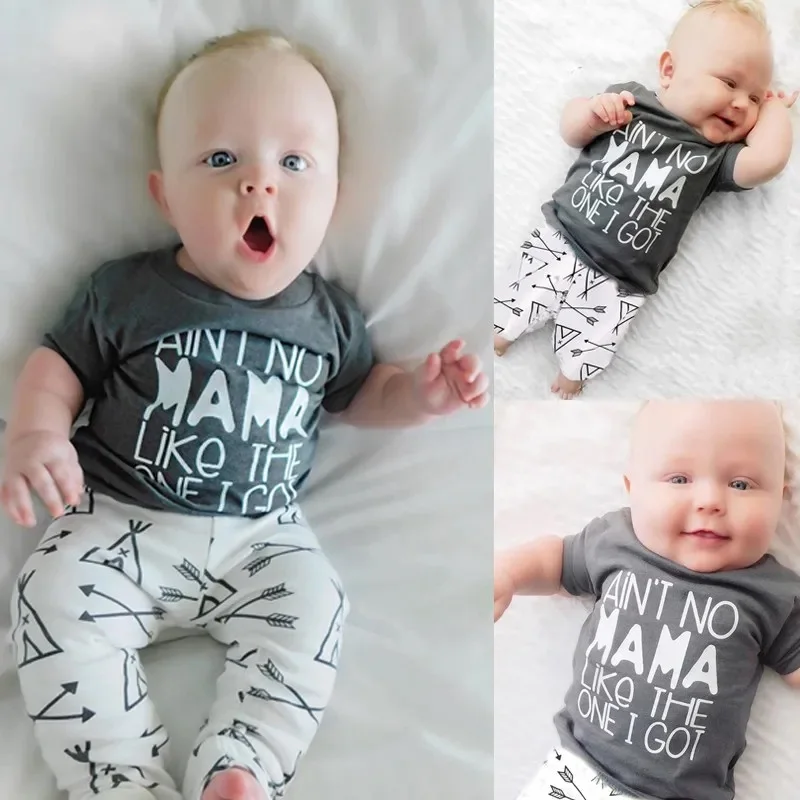 Newborn Baby Boy Girl Clothing Letter Print Ain\'t No Mama Like The One I Got T-Shirt+Arrow Pants 2PCS Sets Bebe Summer Outfits