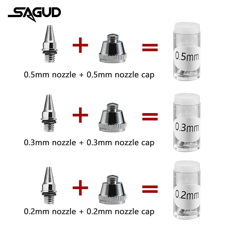 Dysza aerografu nasadka igłowa z kluczem i kluczem do dyszy części zamienne, 0.2mm, 0.3mm, 0.5mm, WD-130 WD-117 aerografów