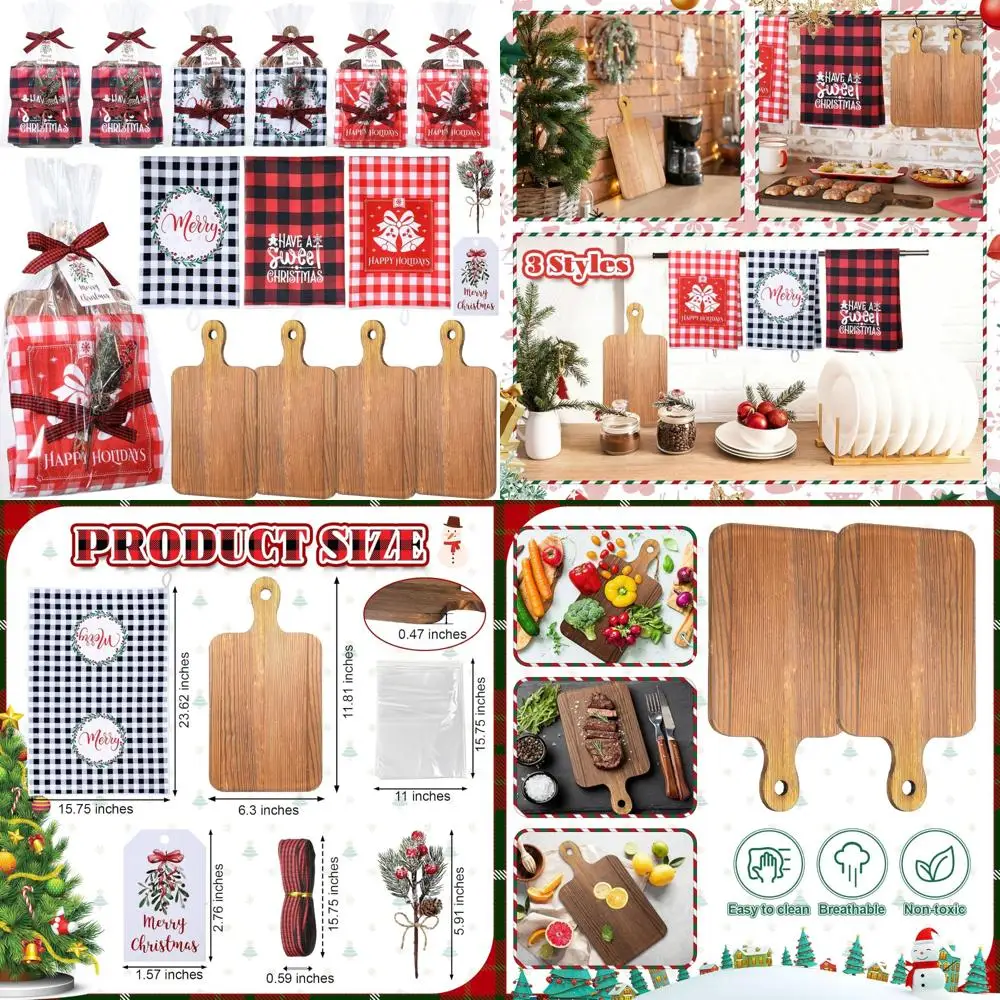 

Набор досок для мясных изделий из 9 штук, рождественские кухонные доски, разделочные доски из дерева, праздничные кухонные полотенца, сосновые ветки, праздник C