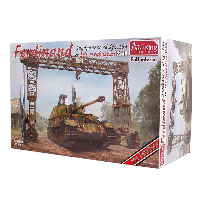 

Amusing Hobby 35A030 1/35 Sd.Kfz.184 Фердинанда (полный интерьер) и 16t Strabokran — набор масштабной модели