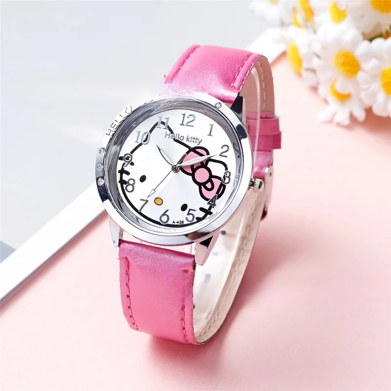 ساعة كوارتز للأطفال من سانريو هالو كيتي، حزام سيليكون كرتوني، لعبة هدية عيد ميلاد للطلاب