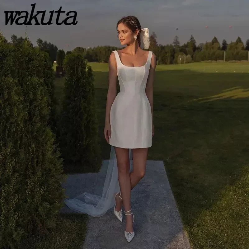 

Wakuta Elegant Mini Short Wedding Dresses Square Necking Simplicity Partys Bride Vestidos De Novia Formal Party Evening Gowns